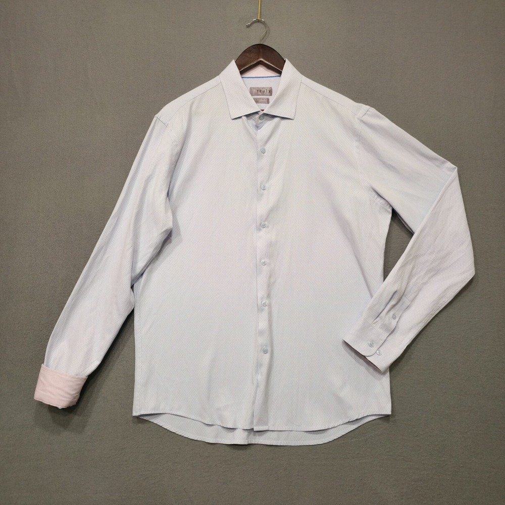 Truly Men's Slim Fit Blue Long Sleeve Flip Cuff Button Up Shirt‎ Size Large